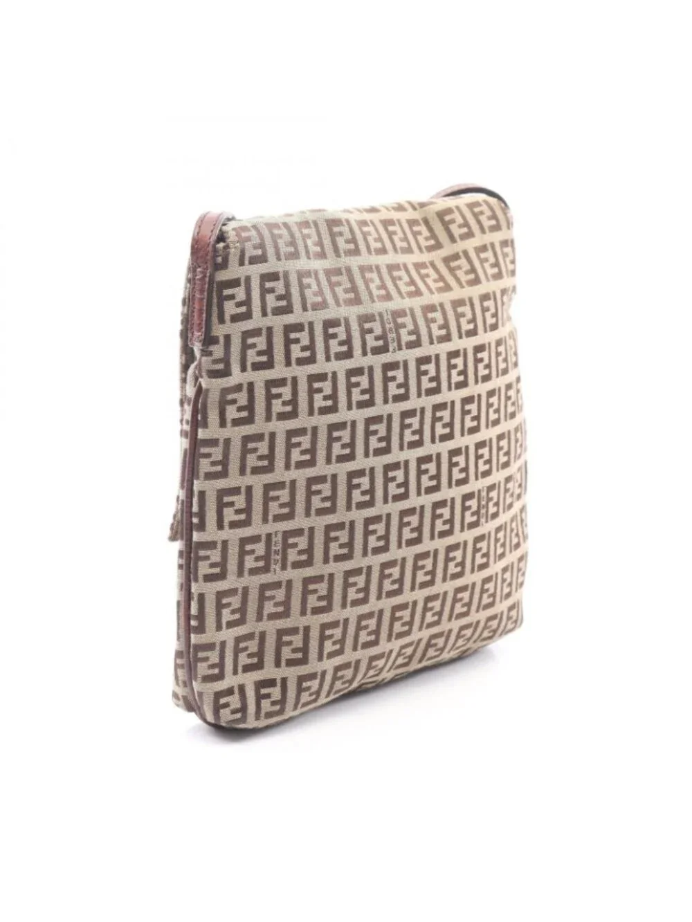 Fendi Shoulder Bag Zucchino Beige Brown Canvas Leather
